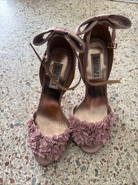 Badgley Mischka Dusty Rose Floral Appliqué Ankle-Strap Heels
